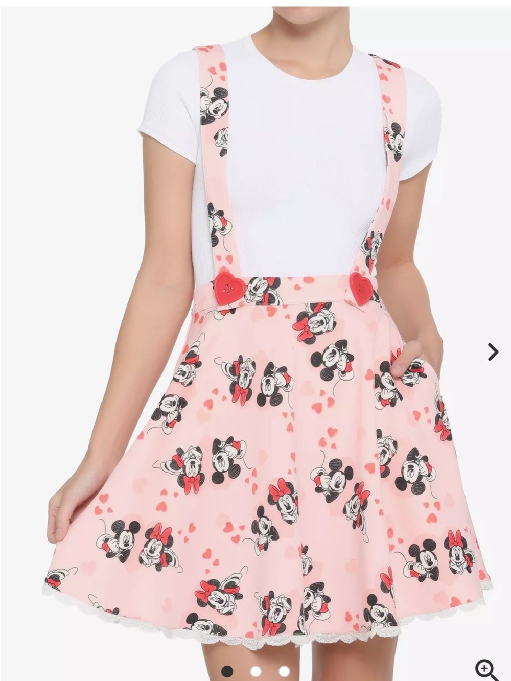 DISNEY Her Universe Mickey and Minnie Hearts Suspenders Skirt